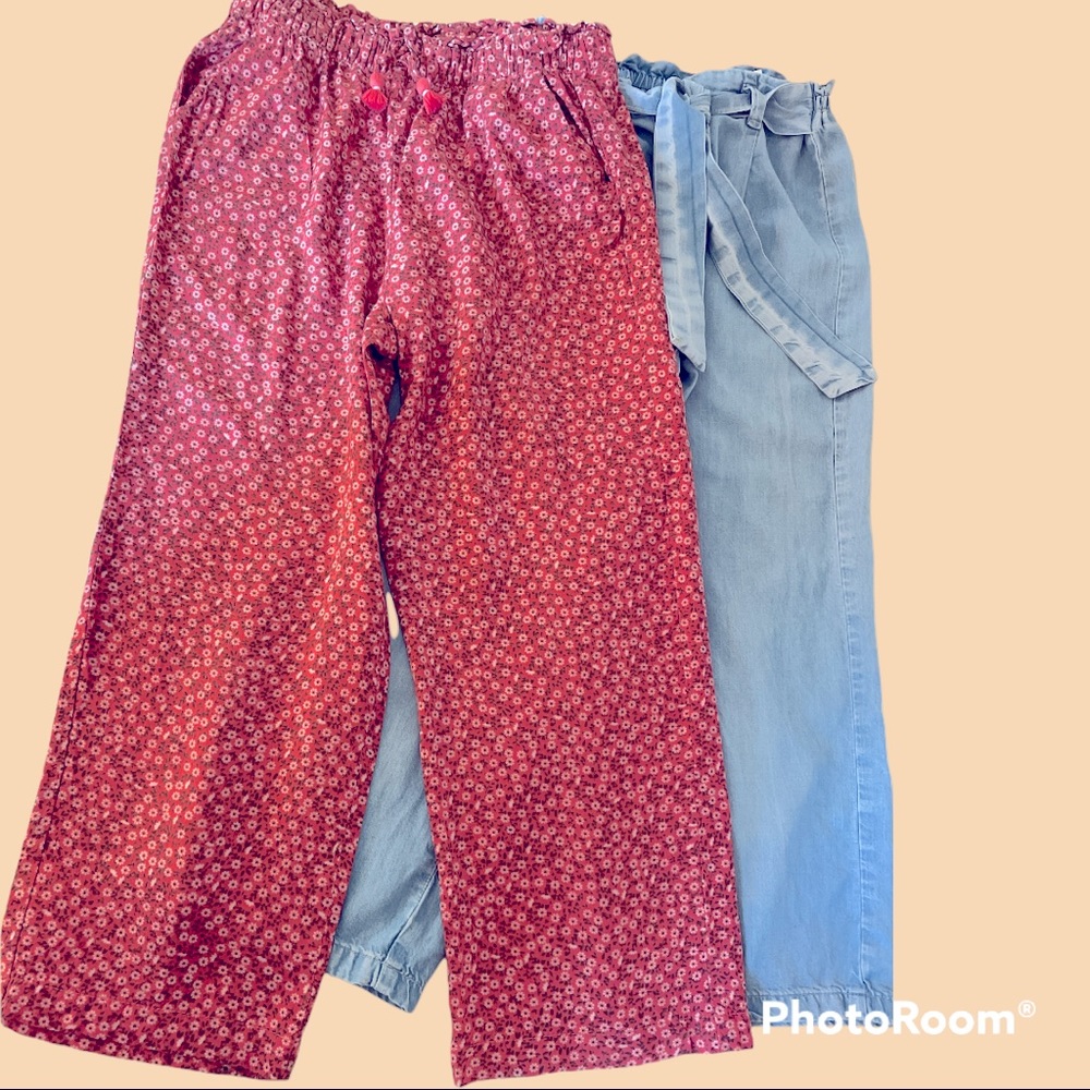2 Loose fit pants elastic waist pants coral & blue